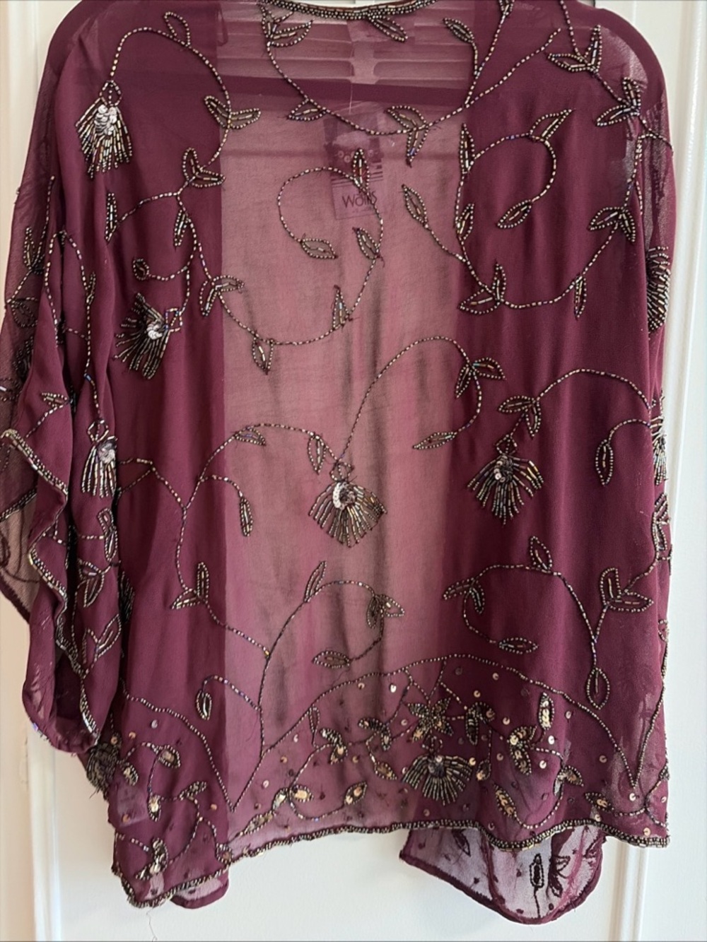 Wallis Beaded Floral Sheer Kimono Short Sleeve in Wine Coverup Shawl Formal NWT - Picture 8 of 9